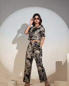 Black Tropical Printed Co-ord Set for Women – Crop Top & Pants
