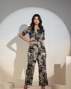 Black Tropical Printed Co-ord Set for Women – Crop Top & Pants