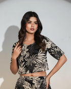 Black Tropical Printed Co-ord Set for Women – Crop Top & Pants