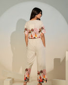 Women’s Creme Ethnic Print Co-ord Set – Stylish Crop Outfit
