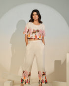 Women’s Creme Ethnic Print Co-ord Set – Stylish Crop Outfit