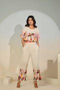 Women’s Creme Ethnic Print Co-ord Set – Stylish Crop Outfit