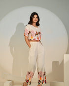 Women’s Creme Ethnic Print Co-ord Set – Stylish Crop Outfit