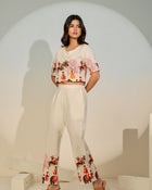 Women’s Creme Ethnic Print Co-ord Set – Stylish Crop Outfit