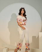 Women’s Creme Ethnic Print Co-ord Set – Stylish Crop Outfit