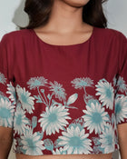 Maroon Floral Printed Co-ord Set for Women – Crop Top & Pants