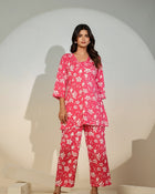 Pink Floral Co-Ord Set for Women – Casual Cotton Lounge Wear