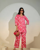 Pink Floral Co-Ord Set for Women – Casual Cotton Lounge Wear