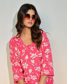 Pink Floral Co-Ord Set for Women – Casual Cotton Lounge Wear