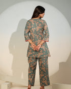 Women’s Teal Floral Co-Ord Set – Printed
