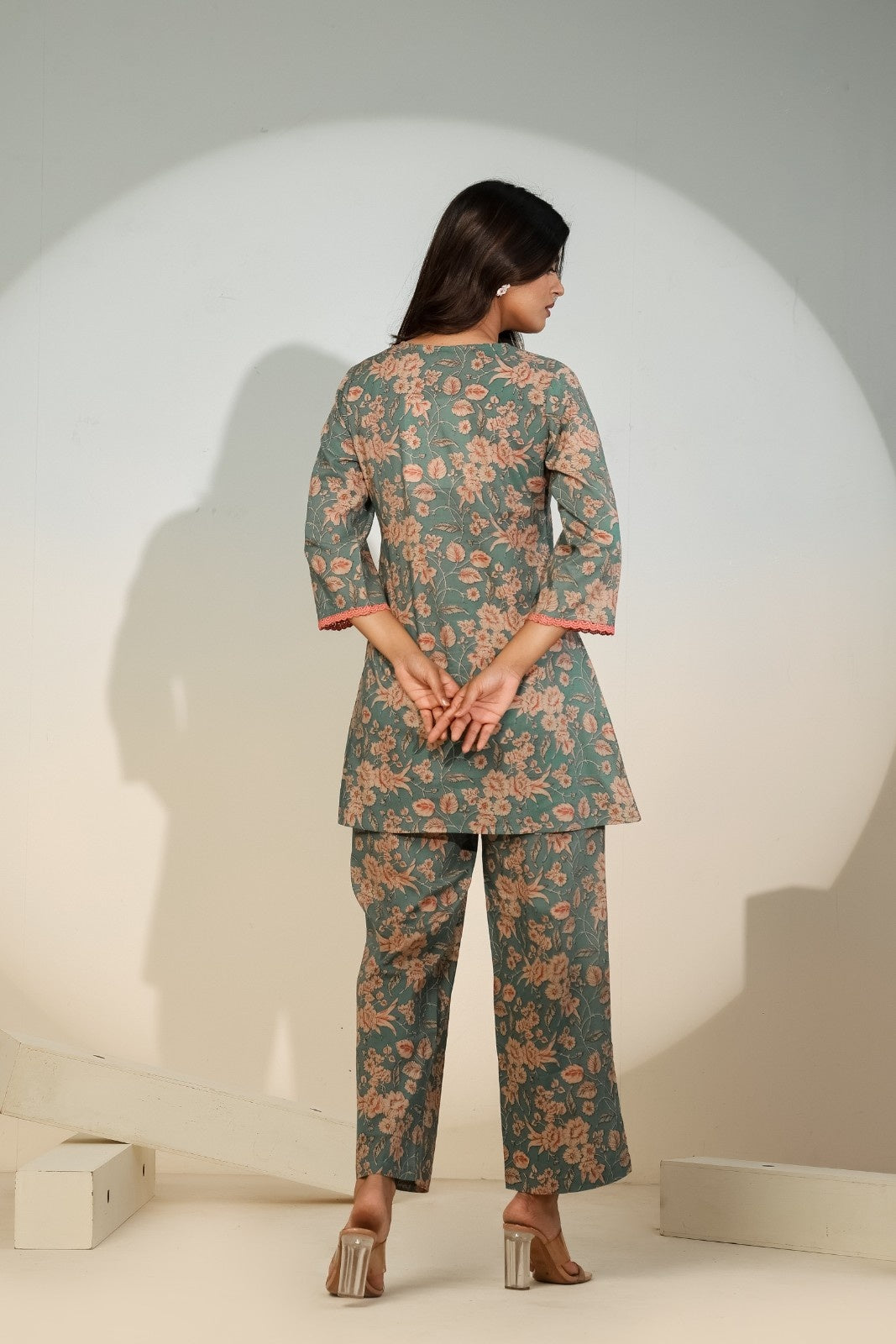 Women’s Teal Floral Co-Ord Set – Printed