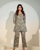 Women’s Teal Floral Co-Ord Set – Printed