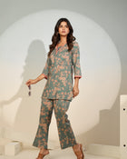 Women’s Teal Floral Co-Ord Set – Printed