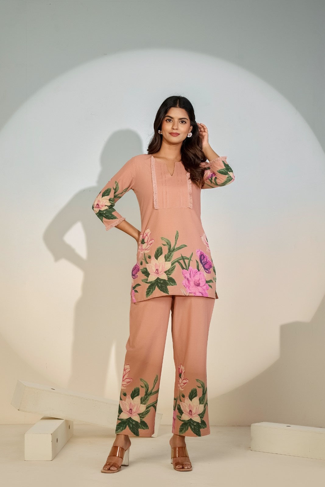 Peach Floral Co-Ord Set for Women – Elegant Printed Outfit