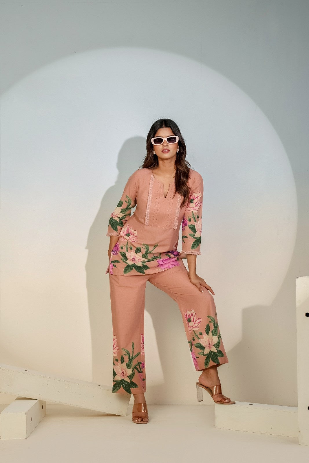 Peach Floral Co-Ord Set for Women – Elegant Printed Outfit