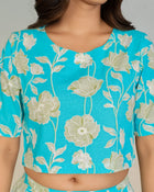 Turquoise Floral Printed Co-ord Set for Women – Crop Top & Pants