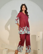 Maroon Bloom Luxe Co-Ord Set