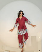 Maroon Bloom Luxe Co-Ord Set