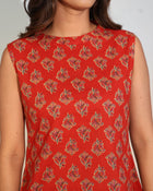 Aurelia Scarlet Peplum Top – Women’s Red Printed Sleeveless Ethnic Designer Top