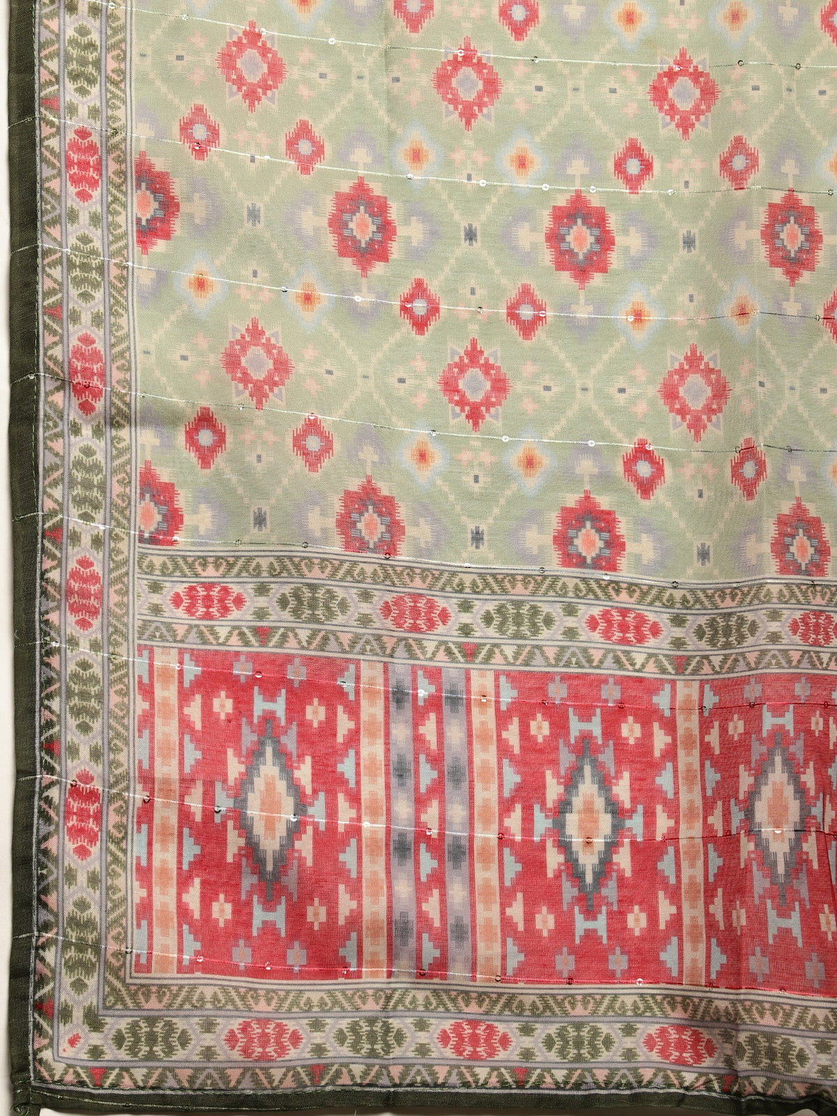 Serene Thread Floral Embroidered Kurta with Trousers & Dupatta