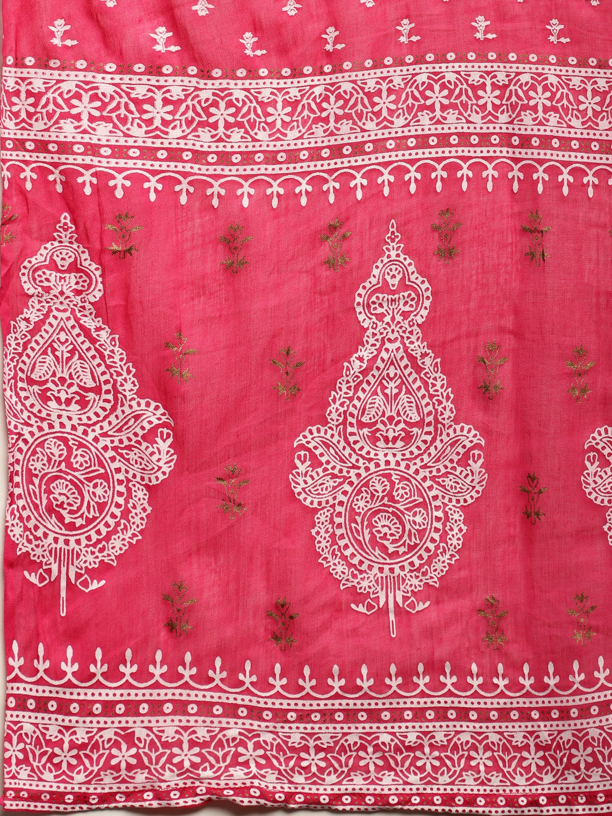 Rosy Veil Printed Pure Cotton Straight Kurta With Trouser & Dupatta Set