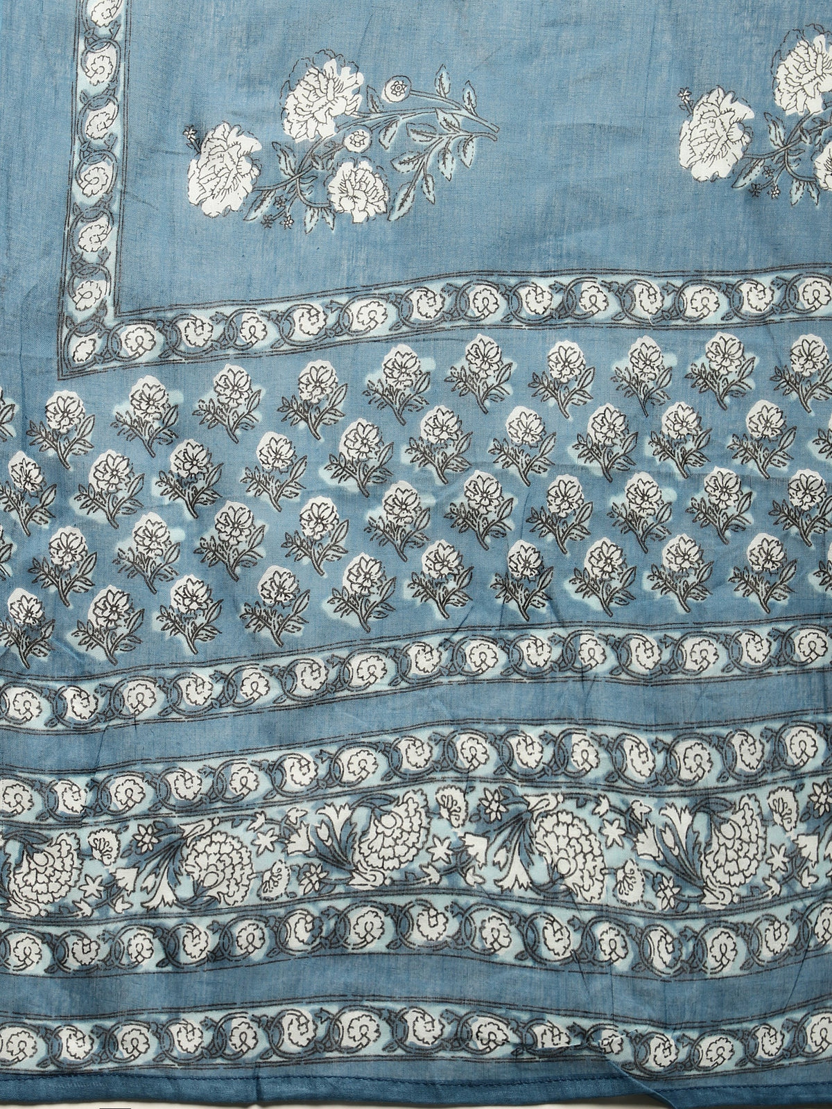 Bluebell Charm Floral Printed Gotta Patti Pure Cotton A-Line Kurta With Trouser & Dupatta Set