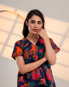 Midnight Bloom – Pure Cotton Floral Printed Top for Women