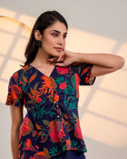 Midnight Bloom – Pure Cotton Floral Printed Top for Women