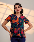 Midnight Bloom – Pure Cotton Floral Printed Top for Women