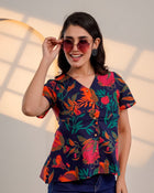 Midnight Bloom – Pure Cotton Floral Printed Top for Women