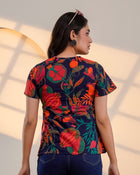 Midnight Bloom – Pure Cotton Floral Printed Top for Women